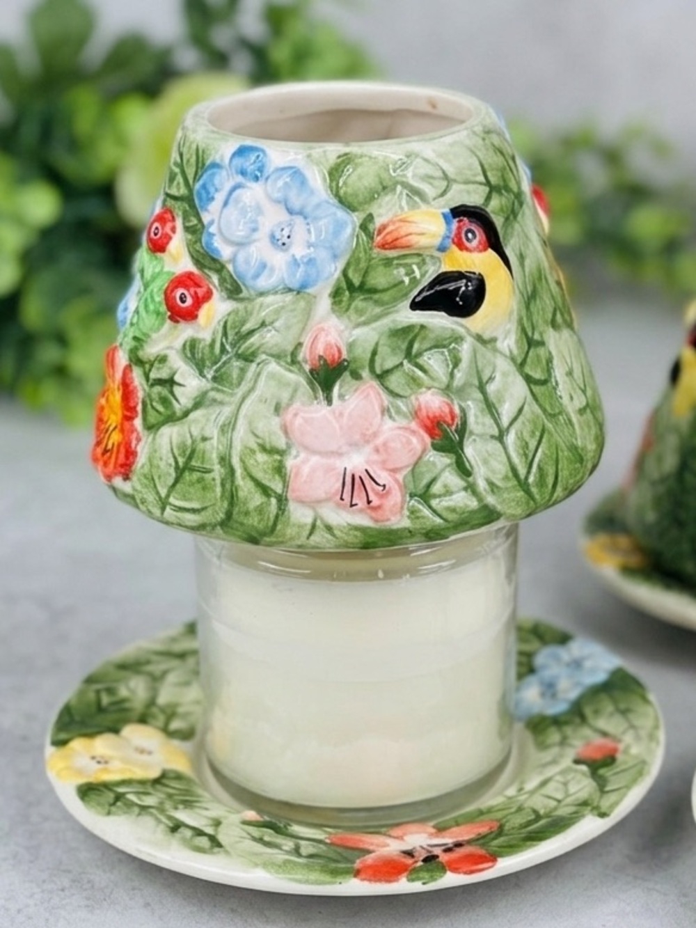 Yankee Candle Vintage Tropical Toucan Votive Lamp Shade and Plate - NWOT